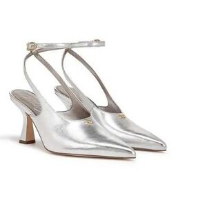 NWOT Circus by Sam Edelman Tara Metallic Silver Pointed Toe Ankle Strap Pumps 6M